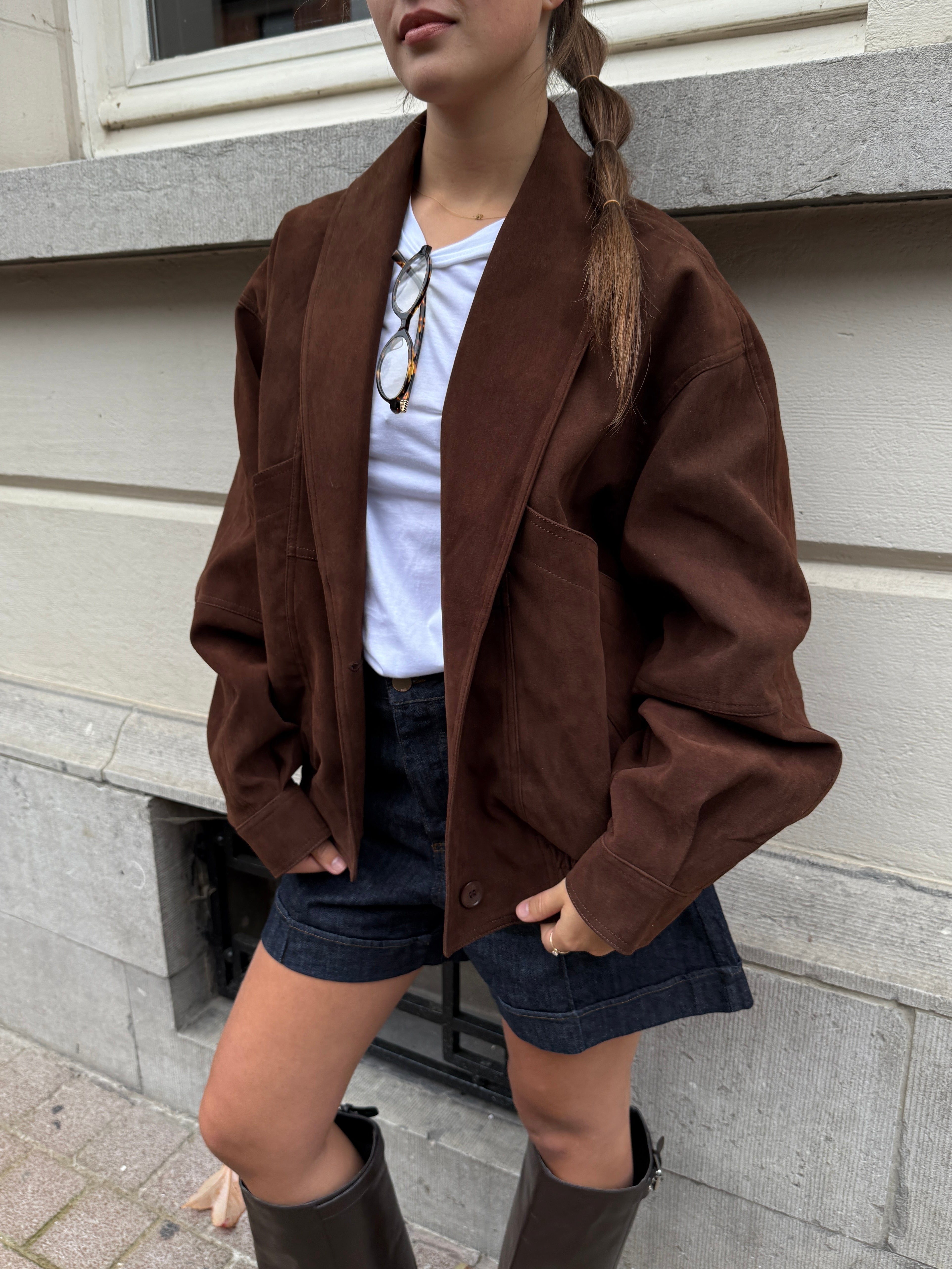 SUEDE BOMBERJACKET - CHOCOLATE