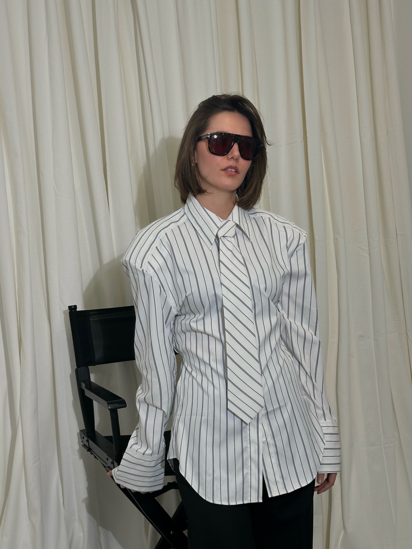 PINSTRIPE TIE SHIRT