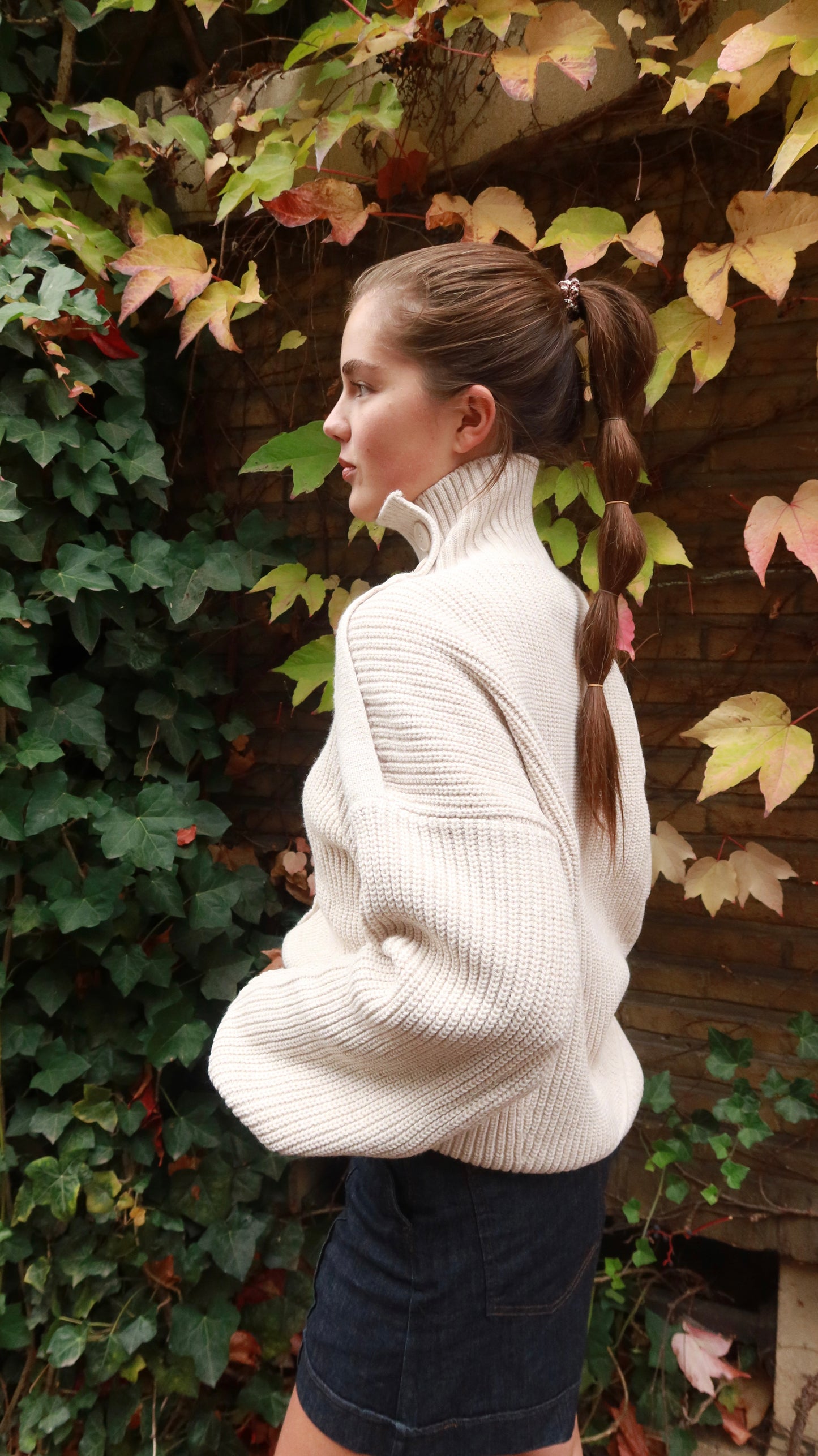 HIGH NECK KNIT CARDIGAN - SAND