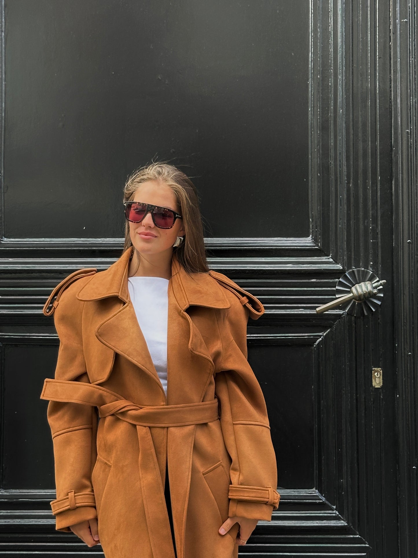 CAMEL SUEDE MAXI TRENCHCOAT