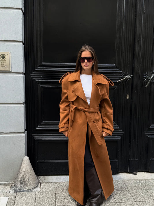 CAMEL SUEDE MAXI TRENCHCOAT