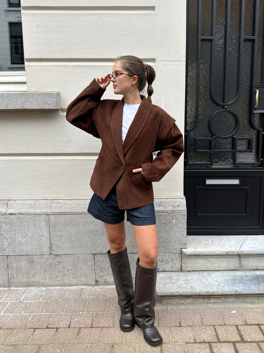 SUEDE SCULPTED BLAZER CHOCO