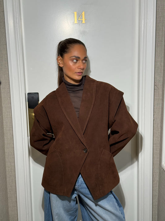 SCULPTED SUEDE BLAZER CHOCO