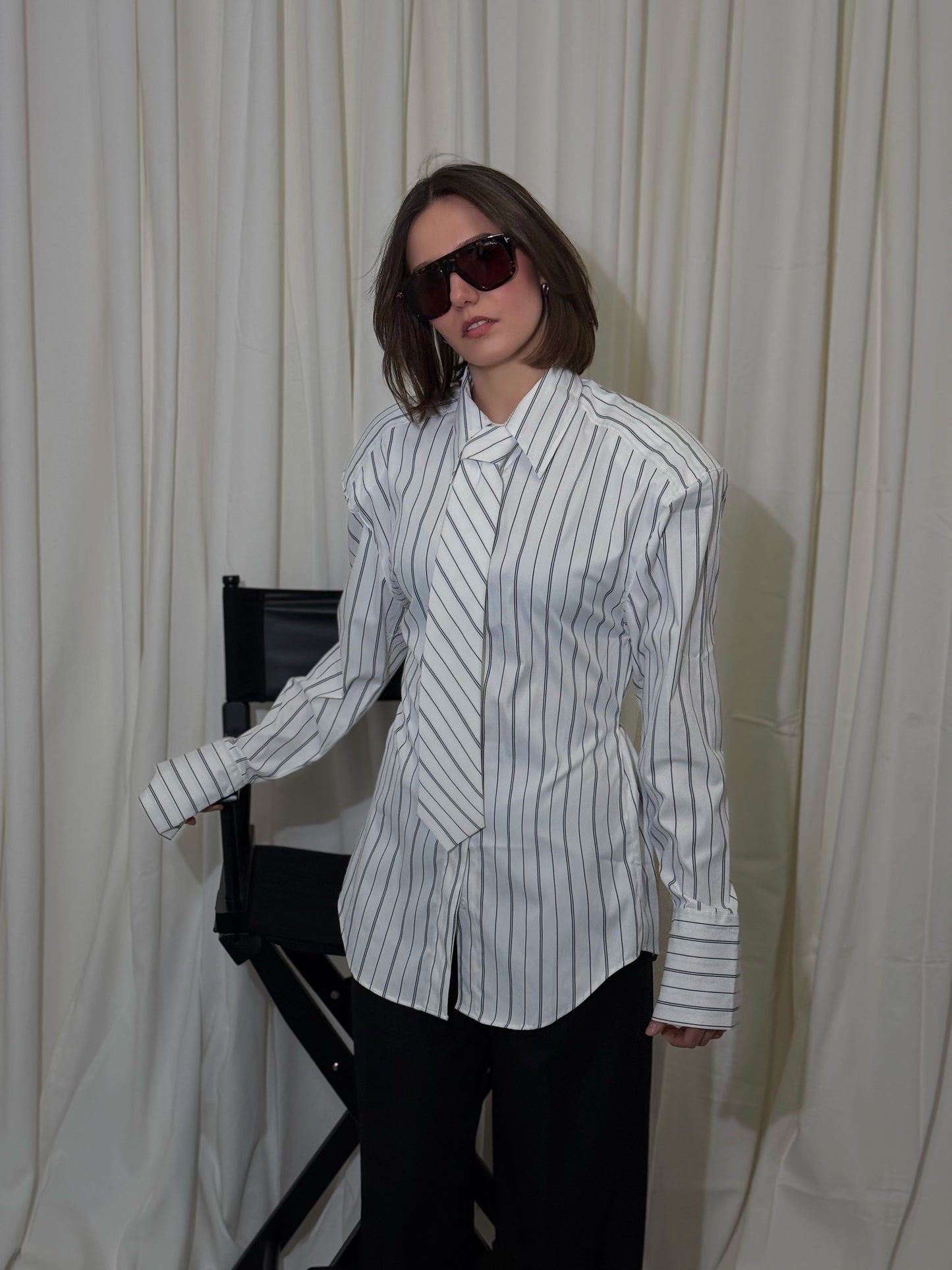 PINSTRIPE TIE SHIRT