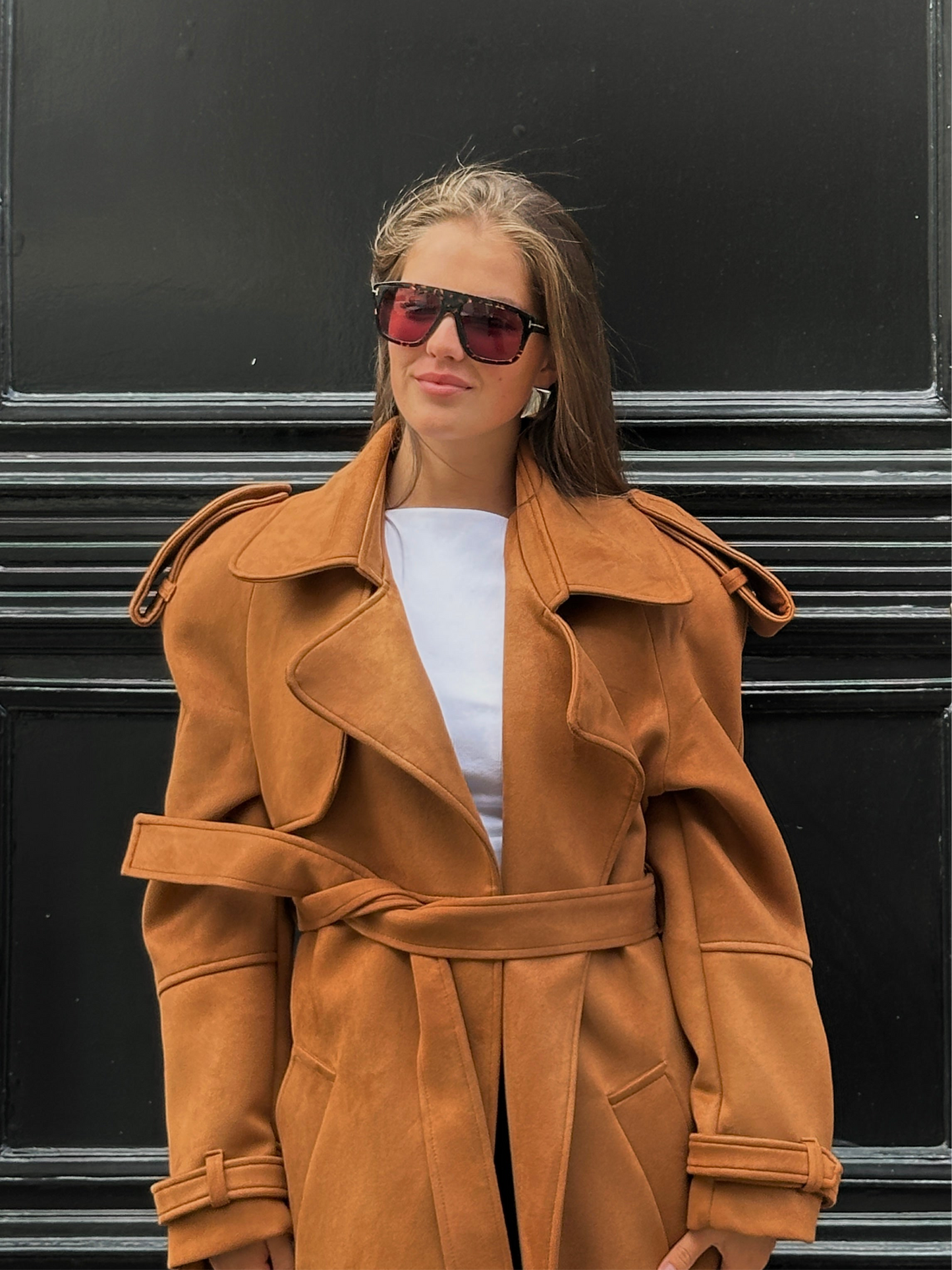 CAMEL SUEDE MAXI TRENCHCOAT