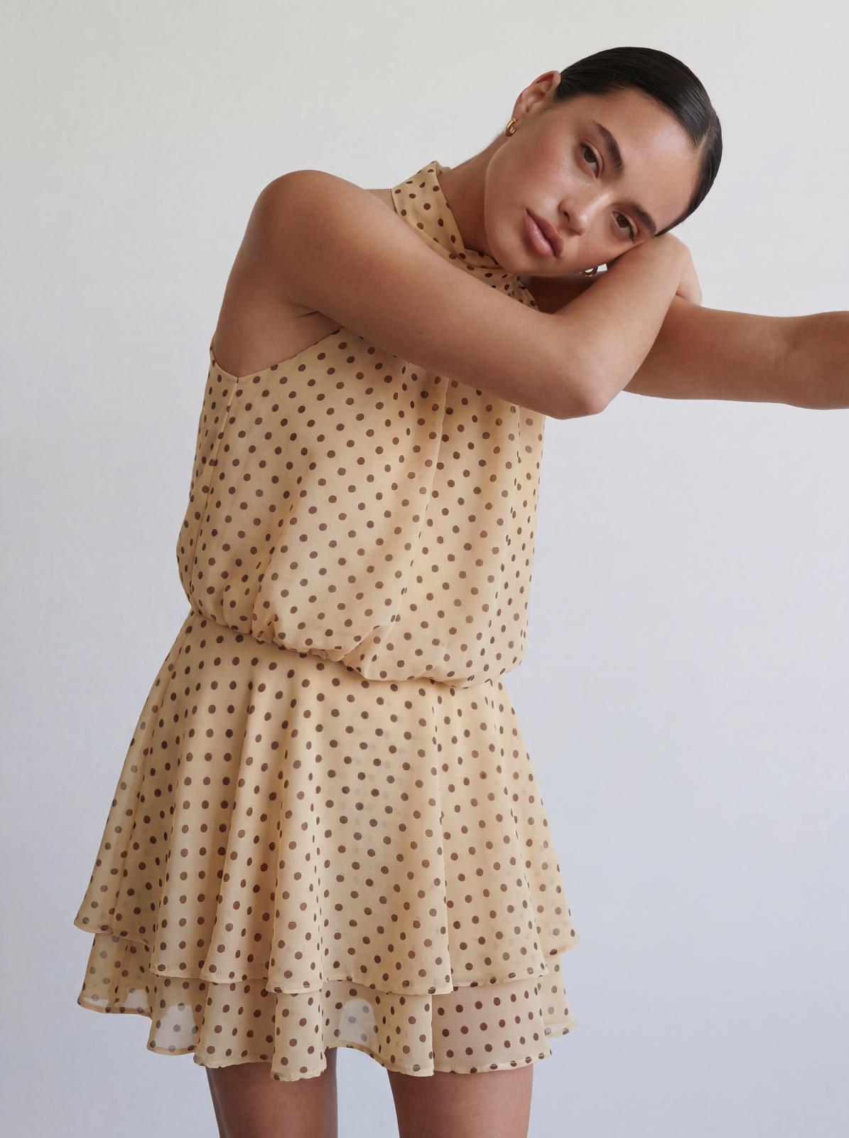 Polka Halter Mini Dress - Butter