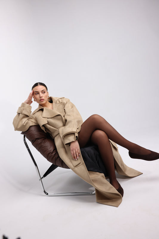 BEIGE SUEDE MAXI TRENCHCOAT