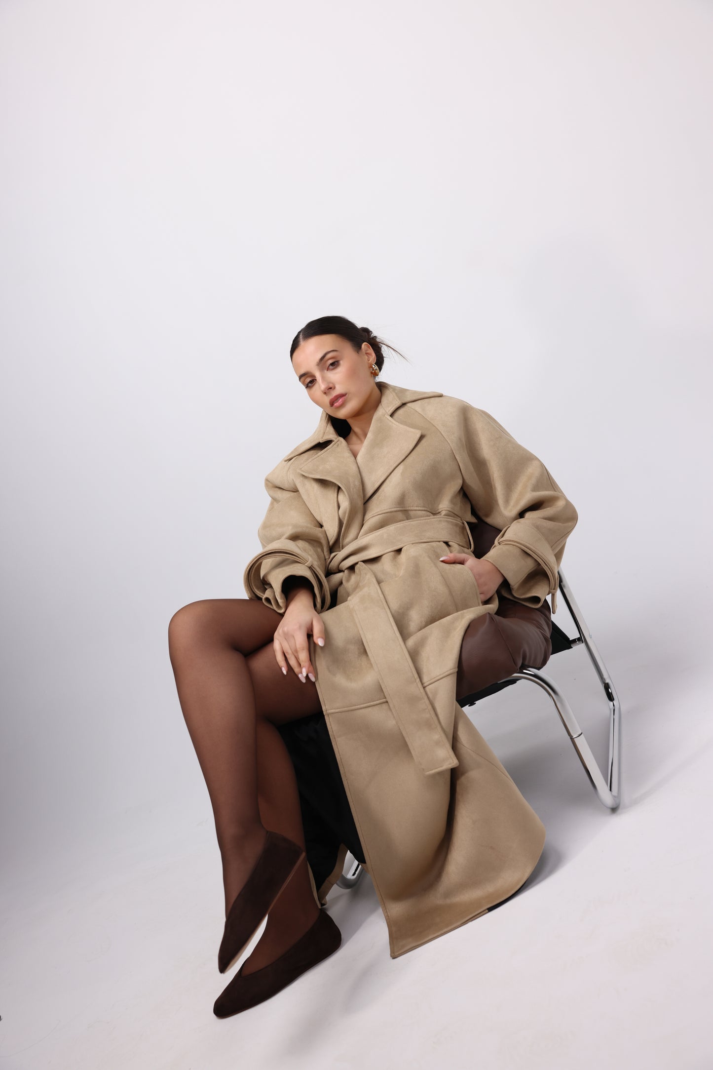 BEIGE SUEDE MAXI TRENCHCOAT