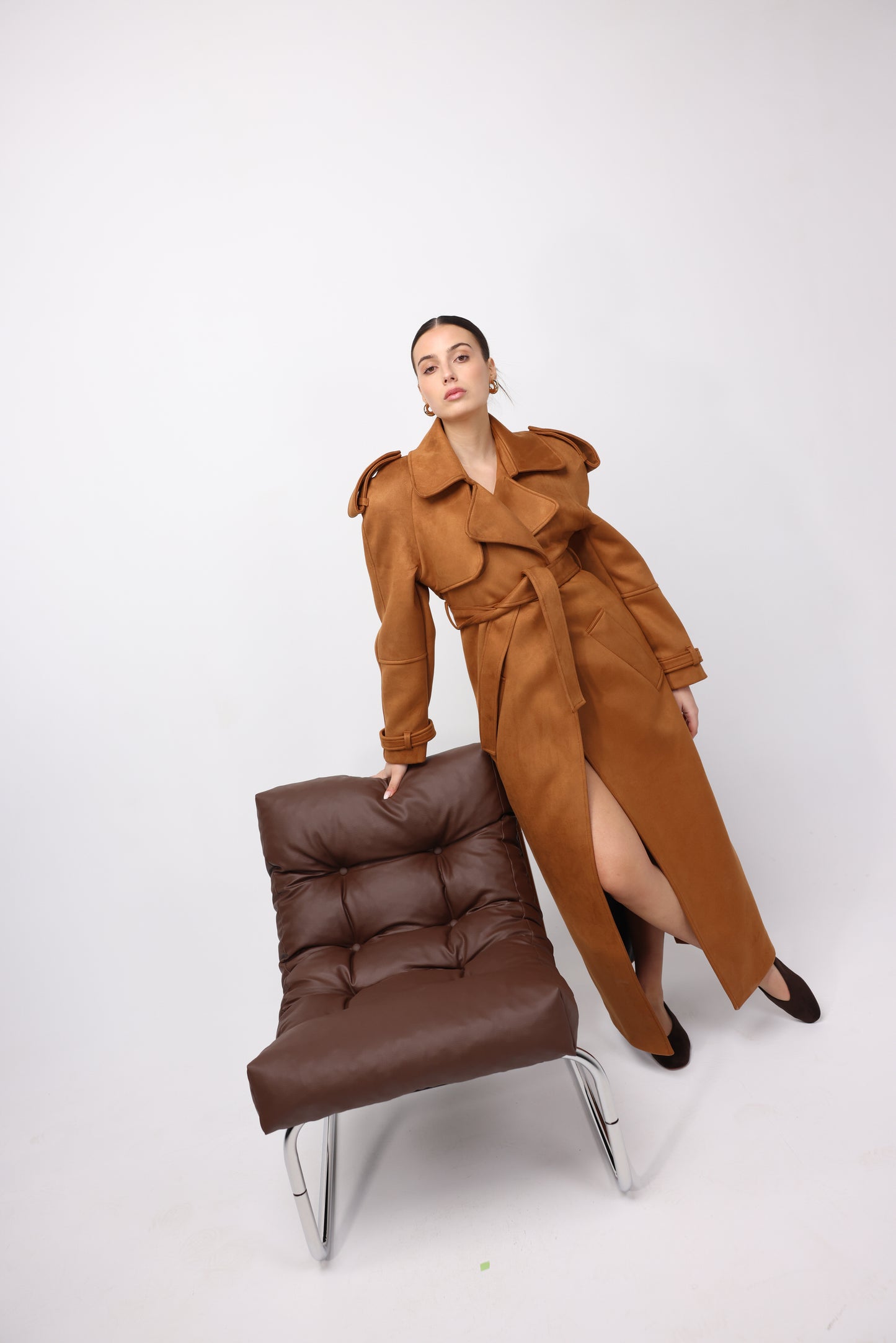 CAMEL SUEDE MAXI TRENCHCOAT