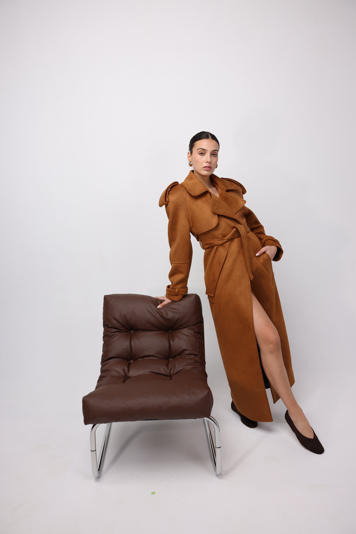 CAMEL SUEDE MAXI TRENCHCOAT