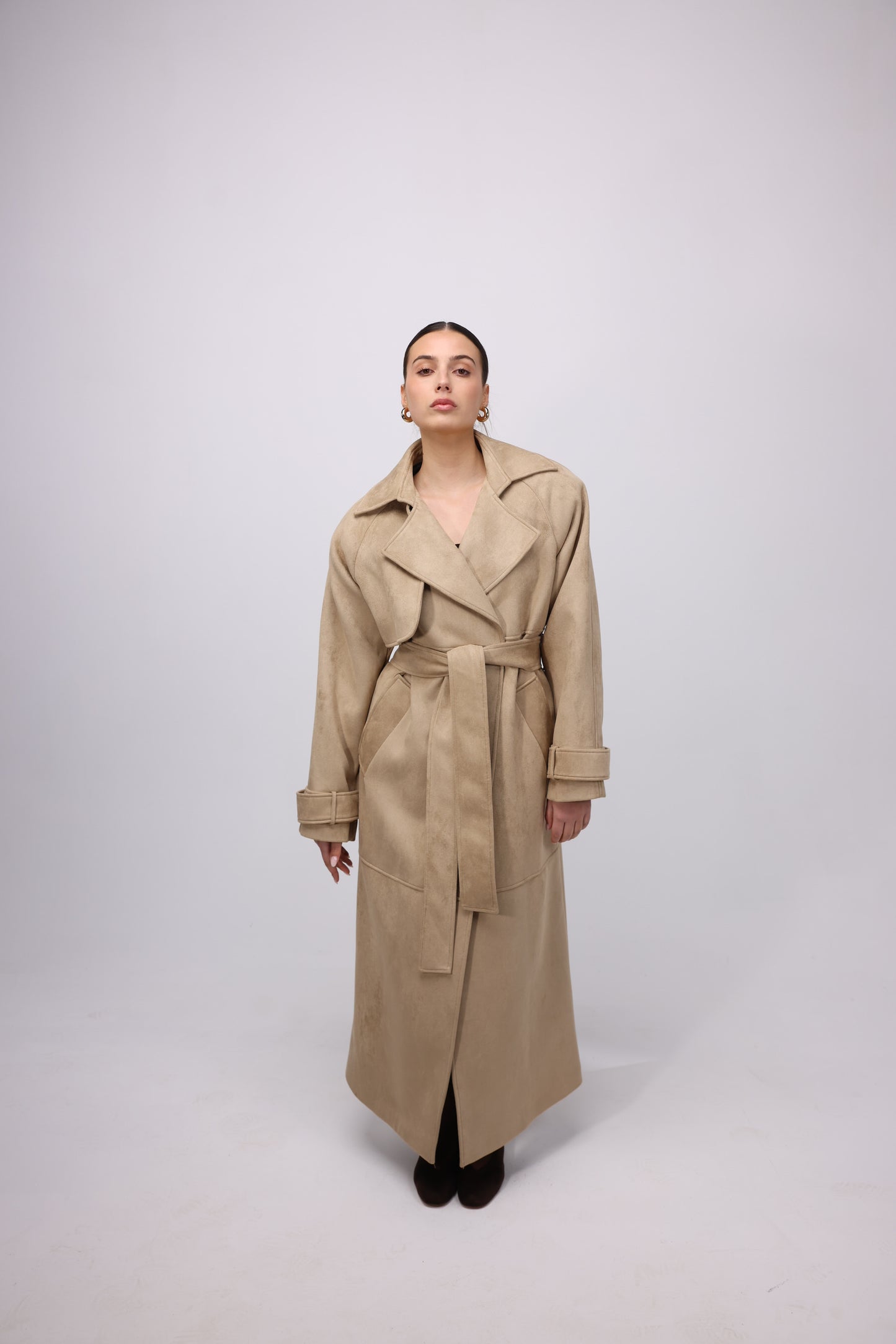 BEIGE SUEDE MAXI TRENCHCOAT