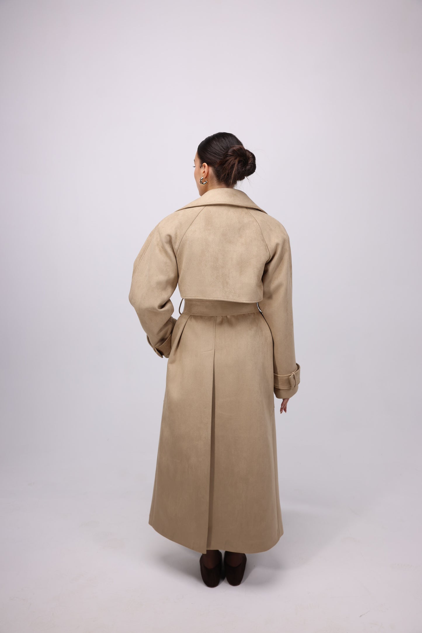 BEIGE SUEDE MAXI TRENCHCOAT