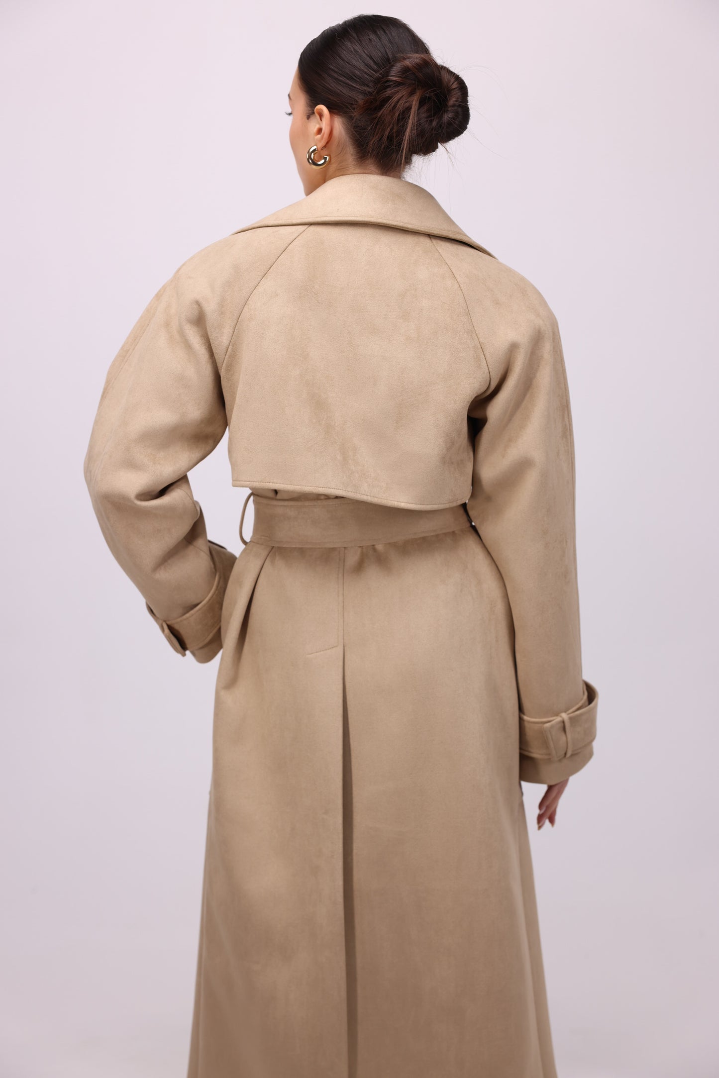 BEIGE SUEDE MAXI TRENCHCOAT