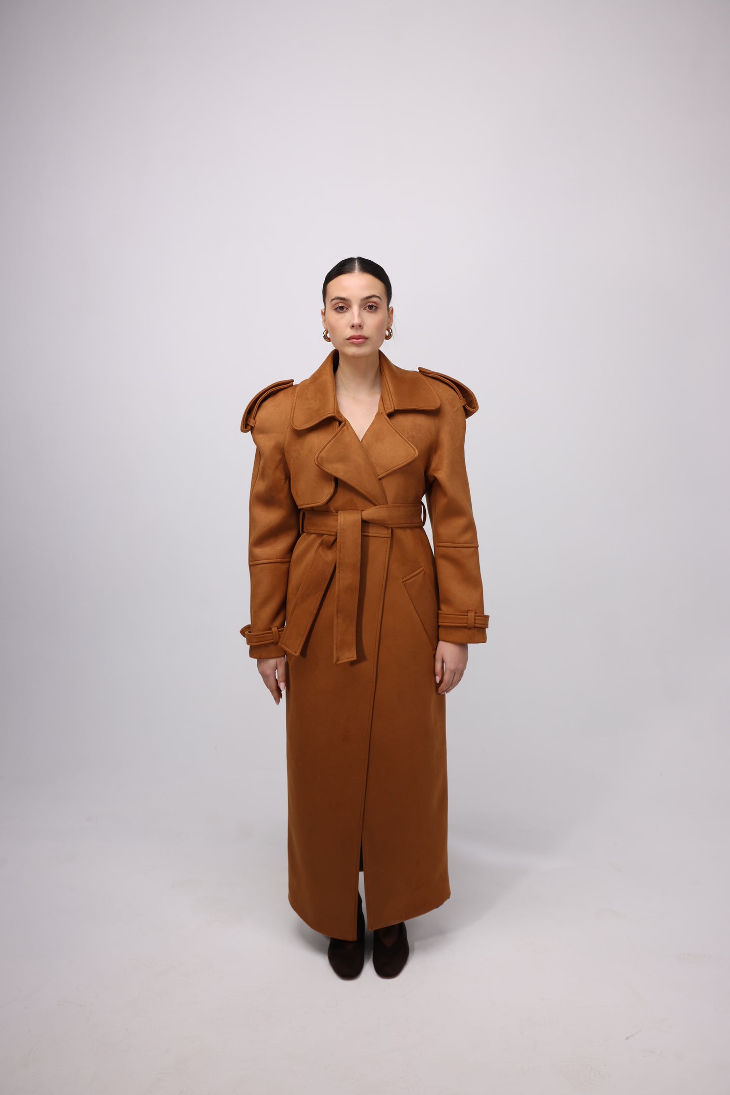 CAMEL SUEDE MAXI TRENCHCOAT