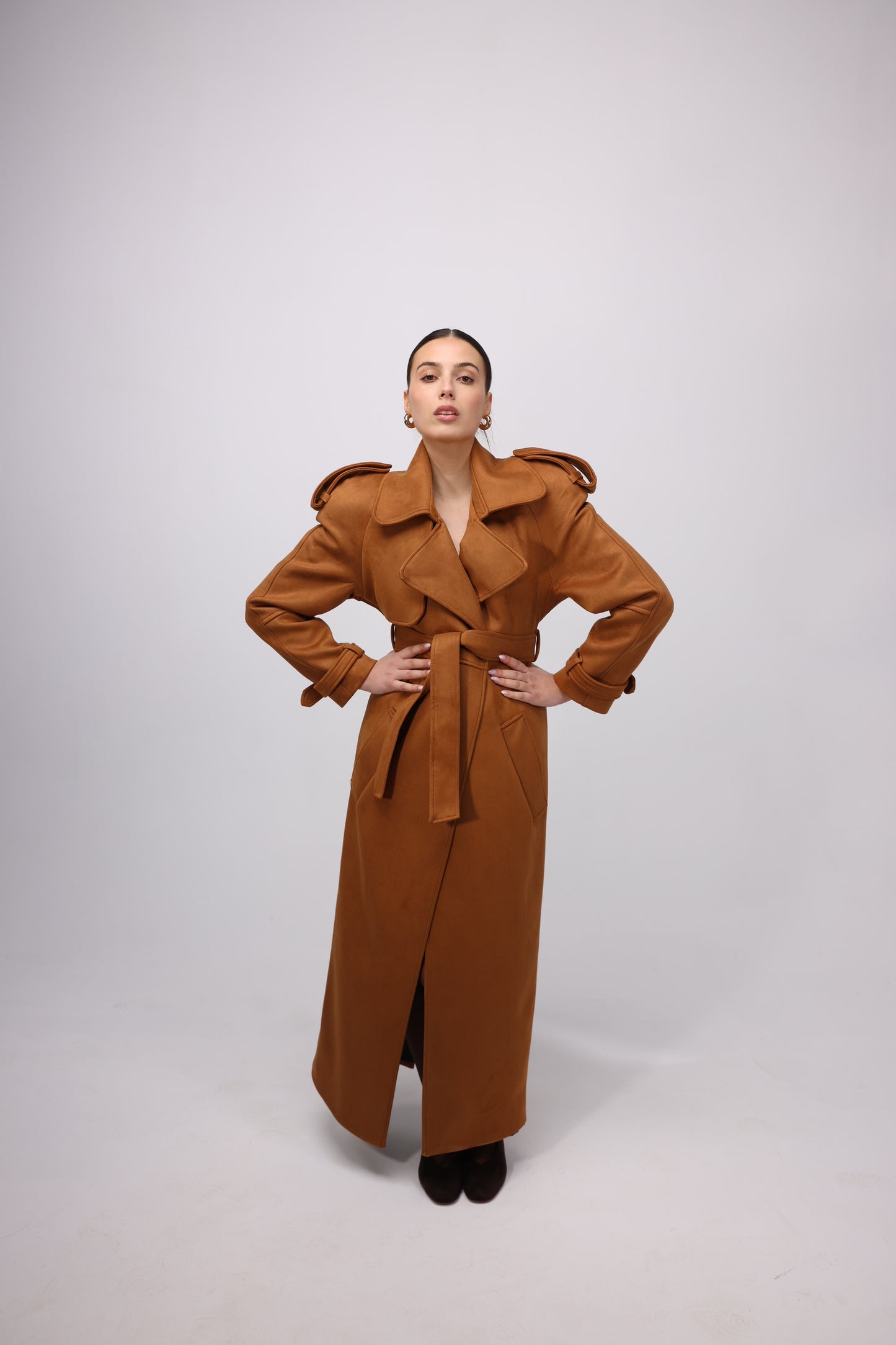 CAMEL SUEDE MAXI TRENCHCOAT