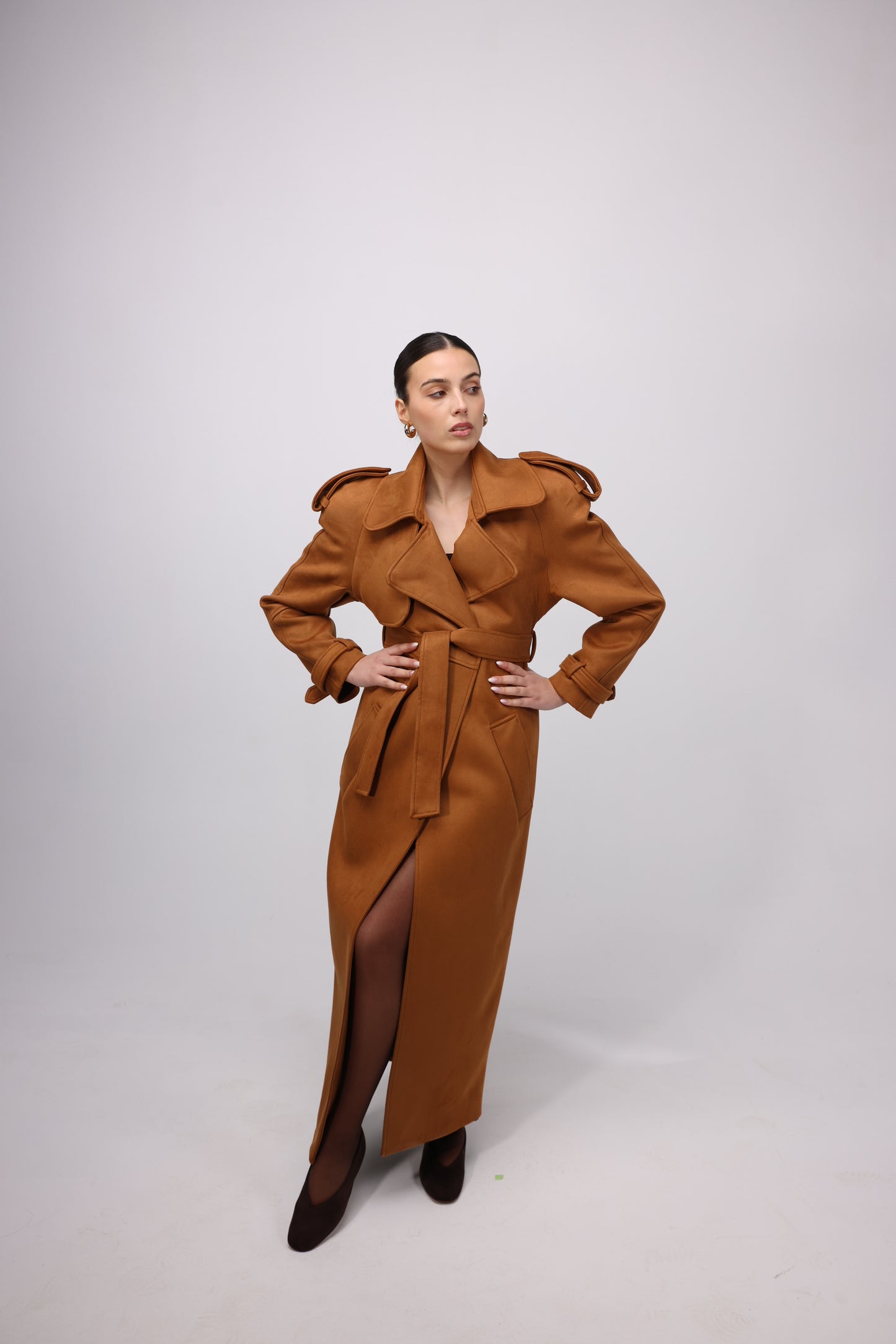 CAMEL SUEDE MAXI TRENCHCOAT