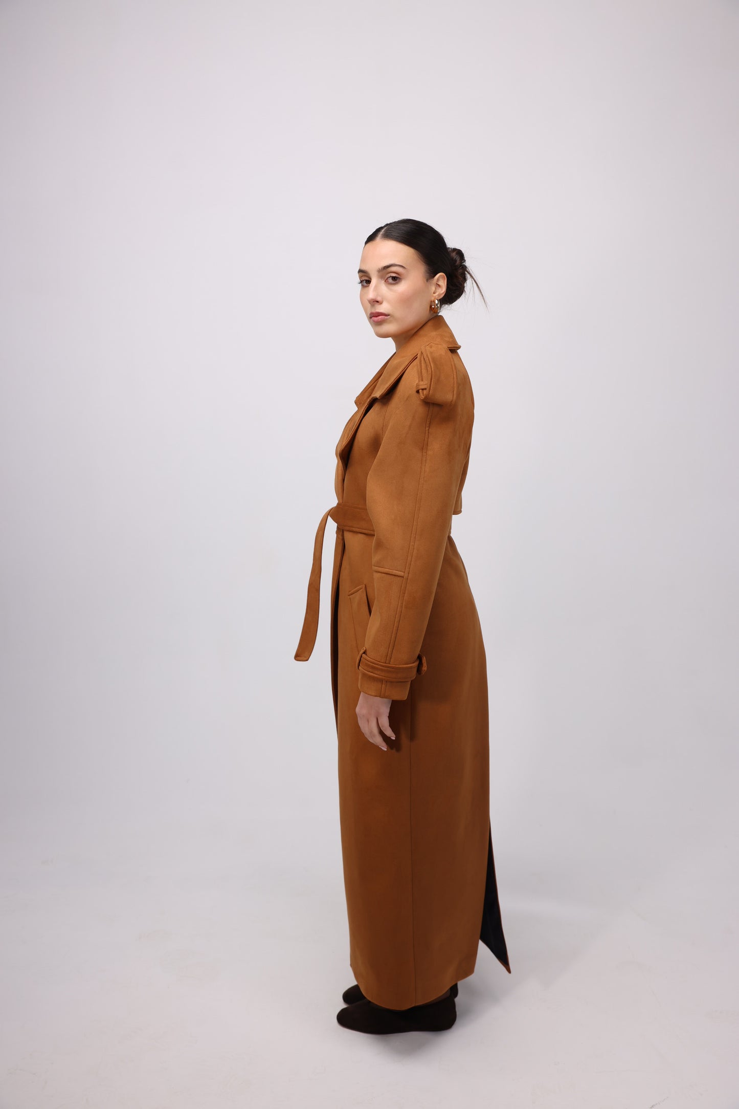 CAMEL SUEDE MAXI TRENCHCOAT