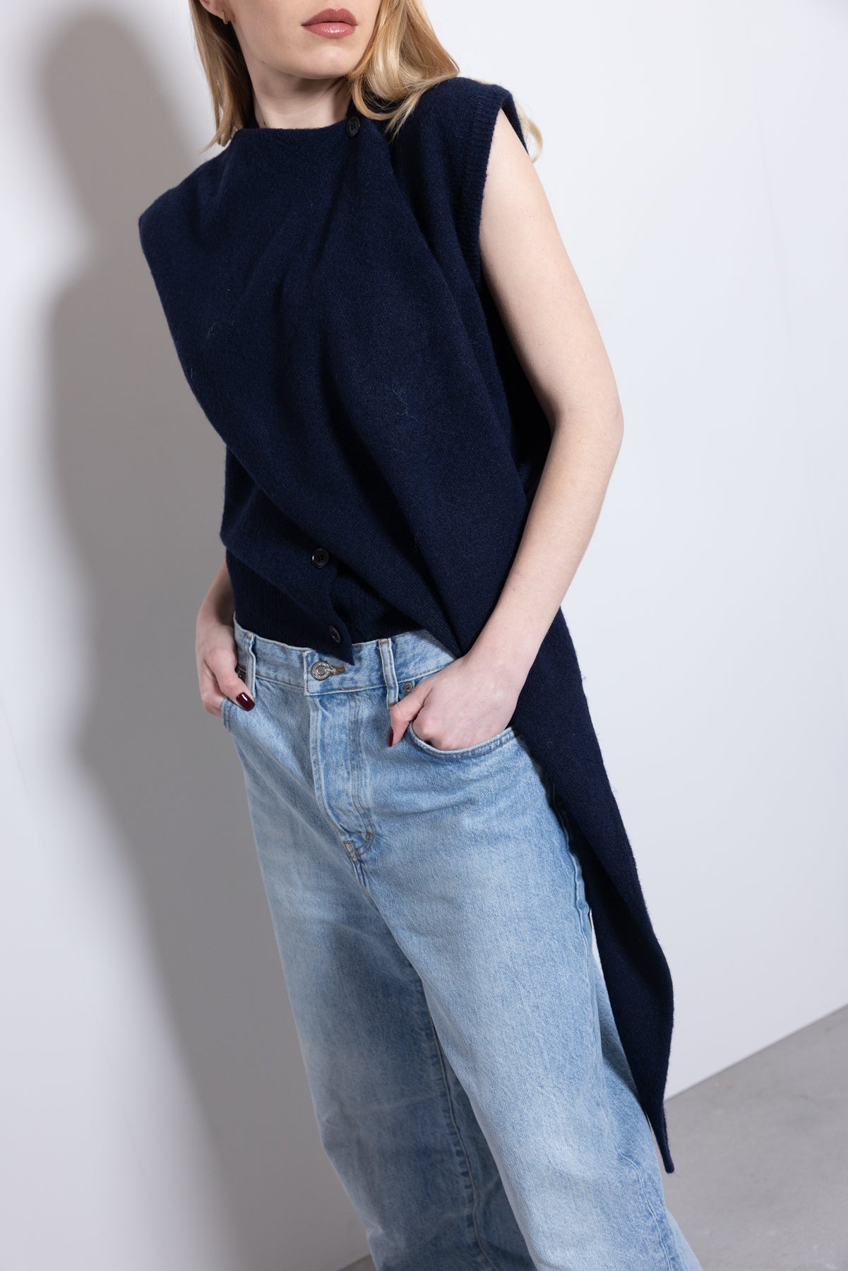 THE SCARF DETAIL VEST – Navy