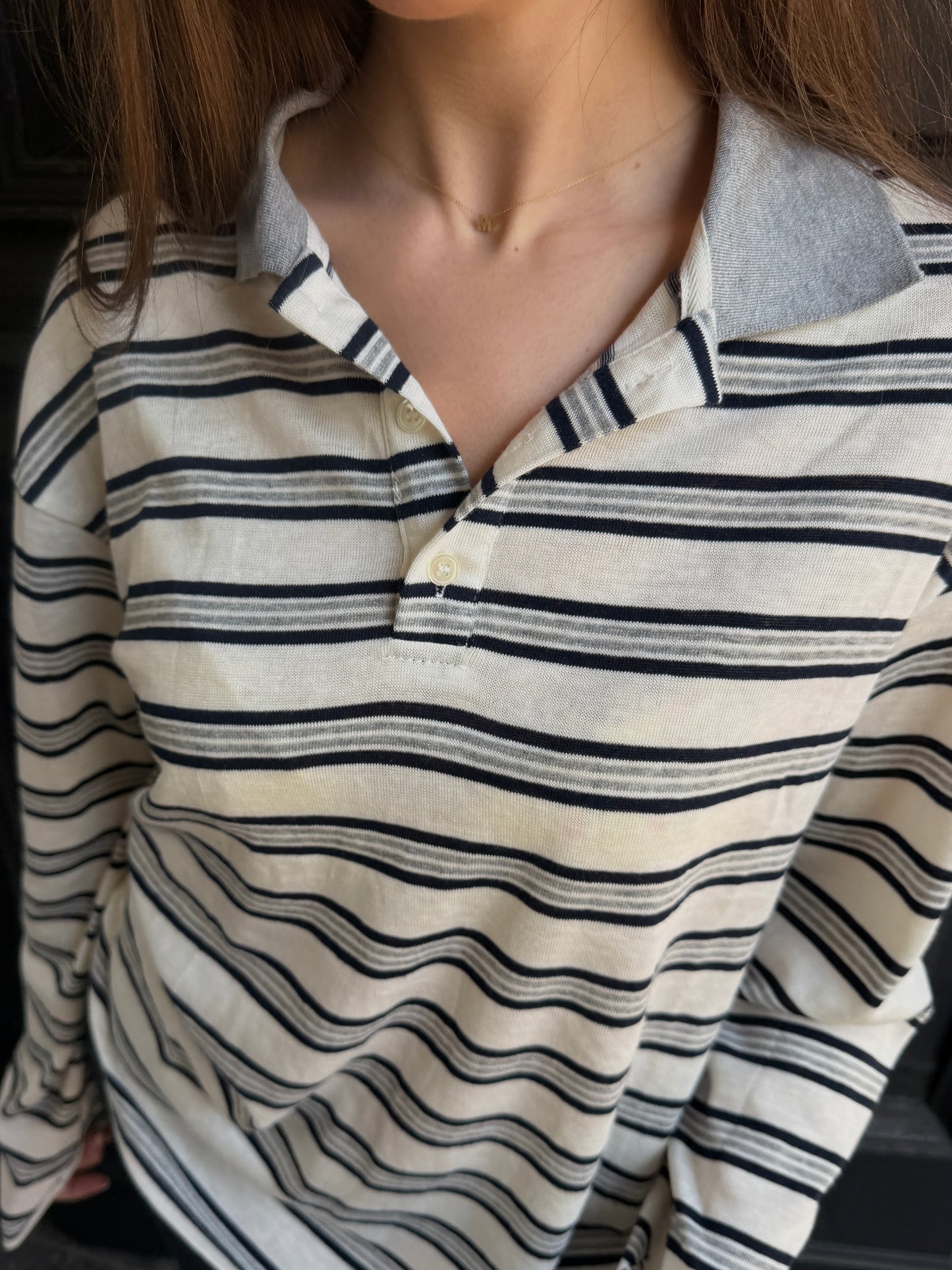 STRIPED RELAXED POLO TOP