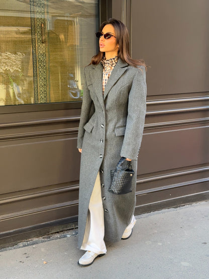 TAILORED LONGLINE COAT –  GREY