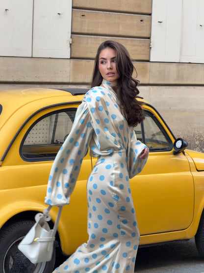 The Polka Maxi Dress - Baby blue