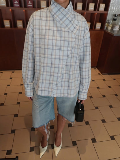 Button Plaid Shirt – Baby Blue