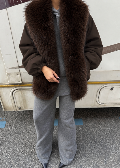 The Faux Fur Bomber Jacket – Dark Chocolate