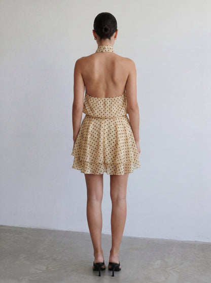 Polka Halter Mini Dress - Butter