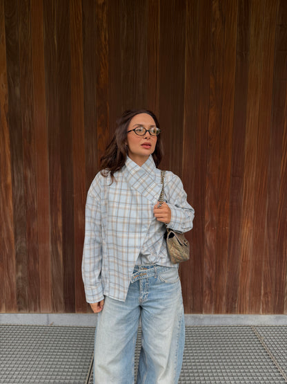 Button Plaid Shirt – Baby Blue