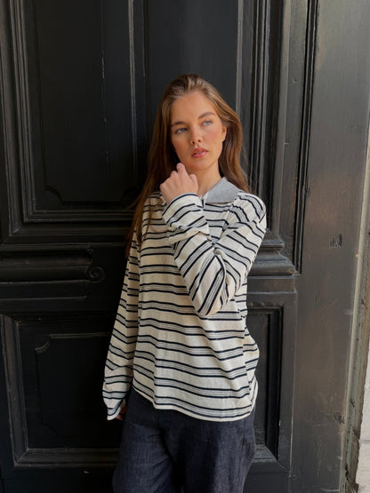STRIPED RELAXED POLO TOP