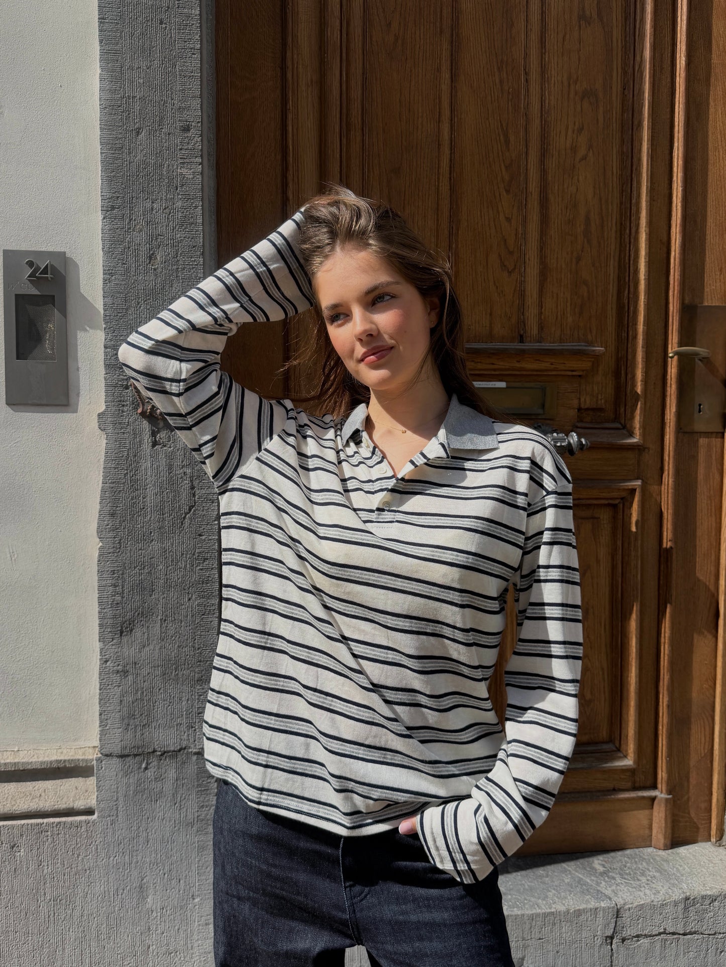 STRIPED RELAXED POLO TOP