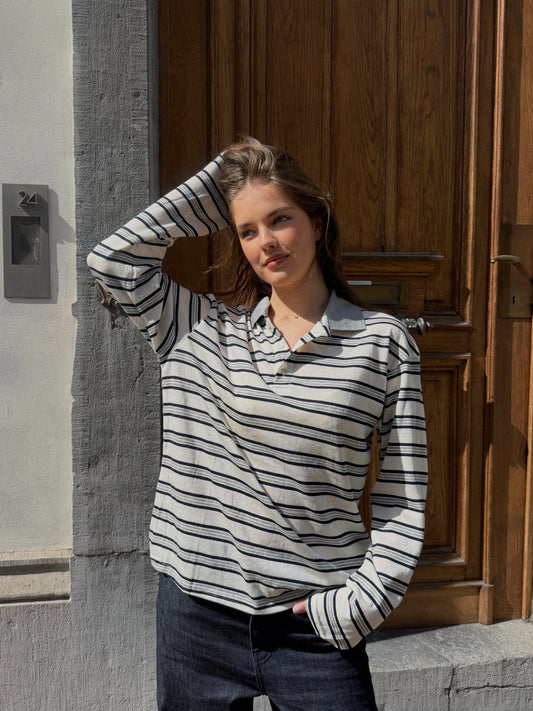 STRIPED RELAXED POLO TOP