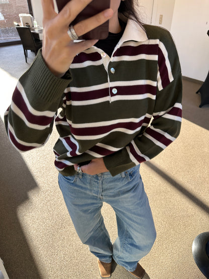 STRIPED POLO KNIT – OLIVE BURGUNDY
