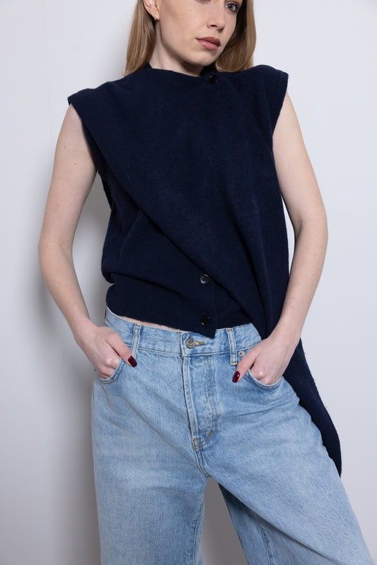 THE SCARF DETAIL VEST – Navy