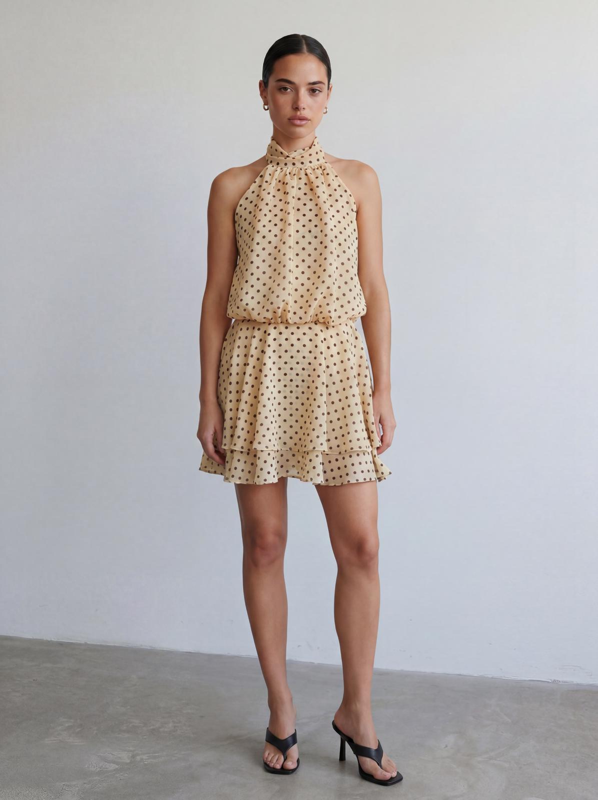 Polka Halter Mini Dress - Butter