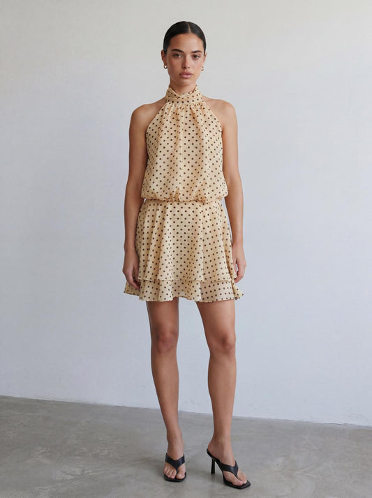 Polka Halter Mini Dress - Butter