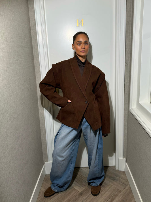 SCULPTED SUEDE BLAZER CHOCO