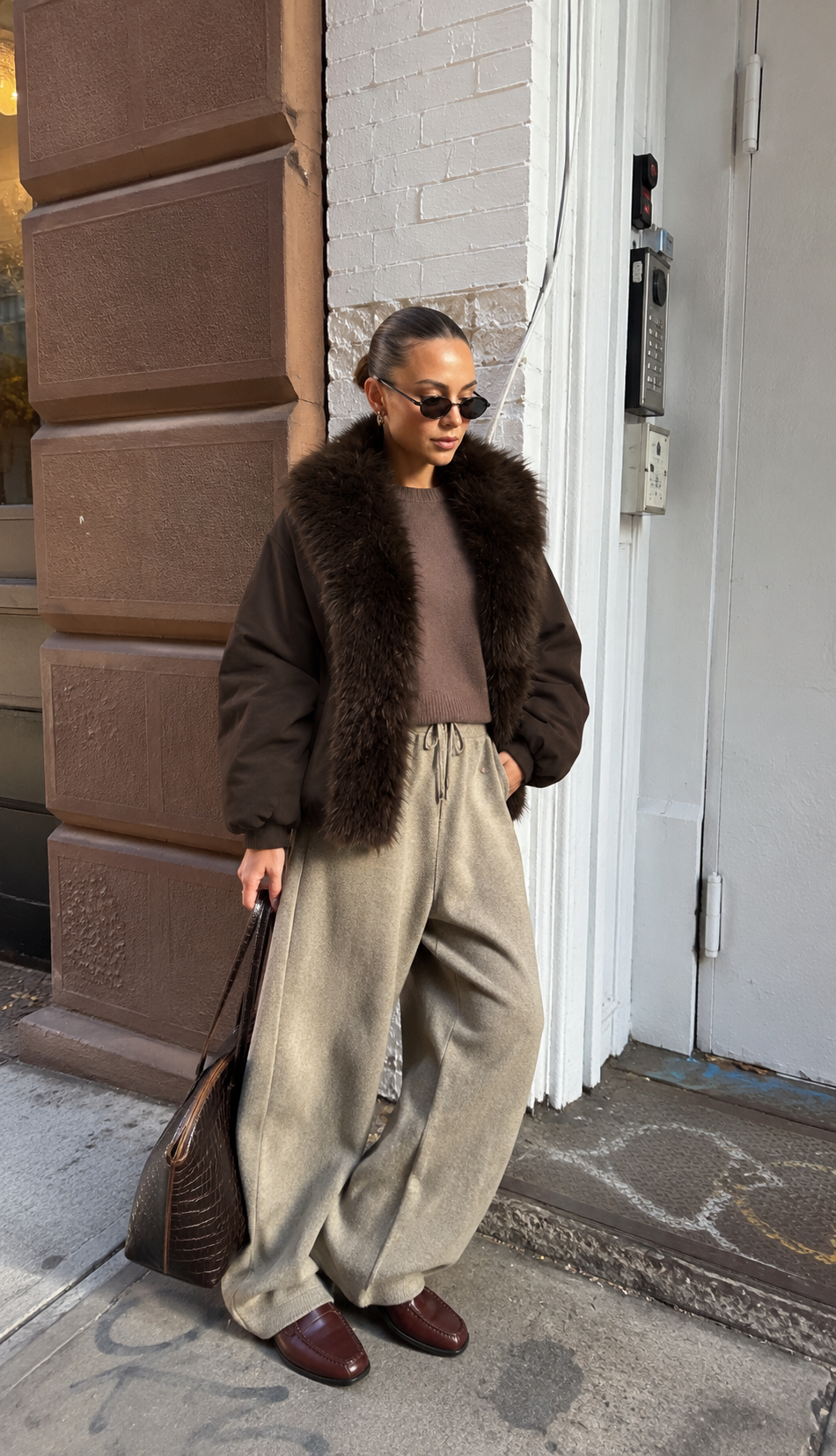 The Faux Fur Bomber Jacket – Dark Chocolate