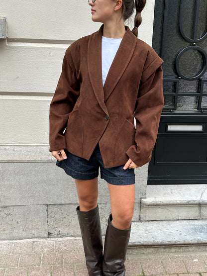 SUEDE SCULPTED BLAZER CHOCO