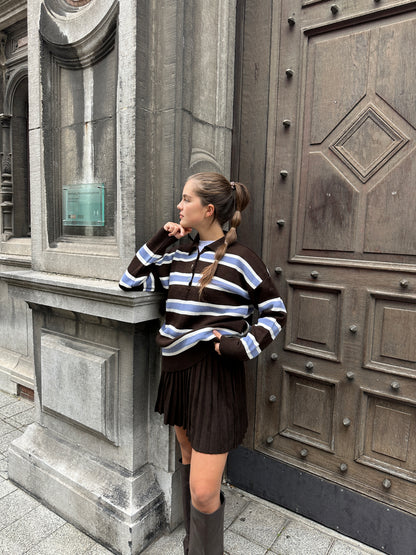 STRIPED POLO KNIT- MOCHA SKY
