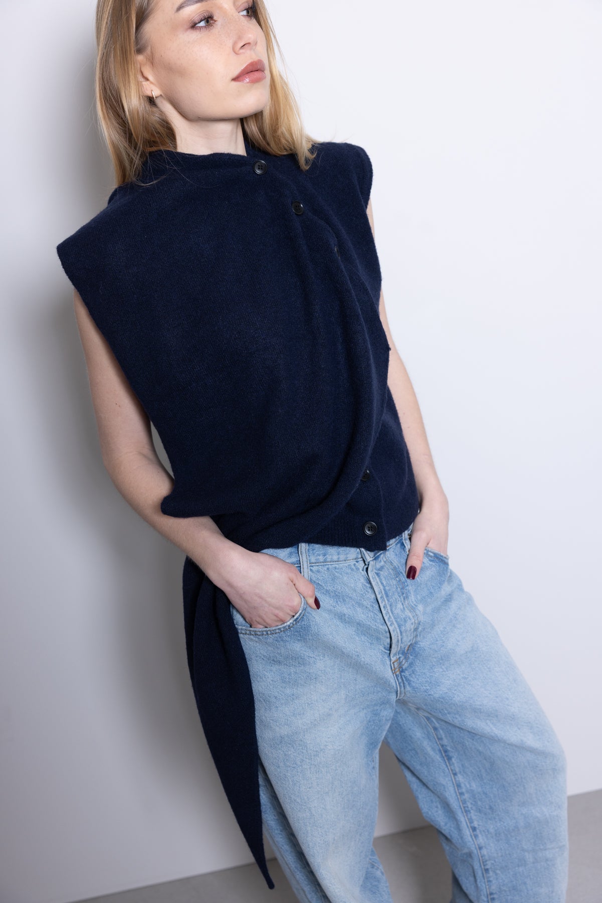THE SCARF DETAIL VEST – Navy