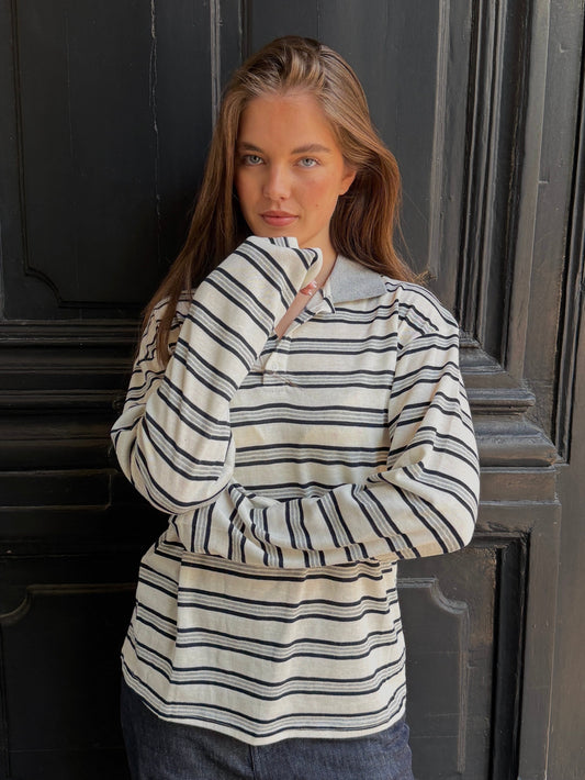 STRIPED RELAXED POLO TOP