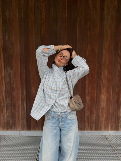 Button Plaid Shirt – Baby Blue