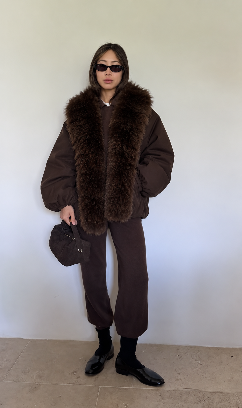 The Faux Fur Bomber Jacket – Dark Chocolate