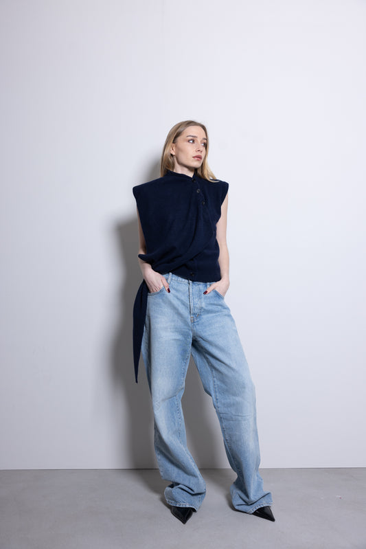 THE SCARF DETAIL VEST – Navy