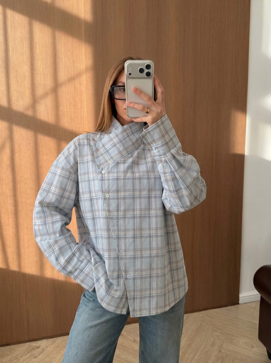 Button Plaid Shirt – Baby Blue