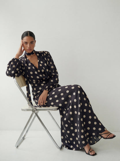 The Polka Maxi Dress - Noir