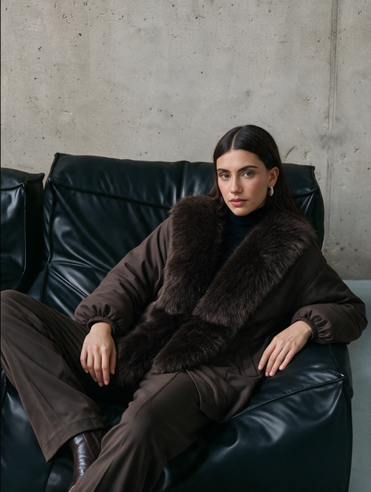 The Faux Fur Bomber Jacket – Dark Chocolate
