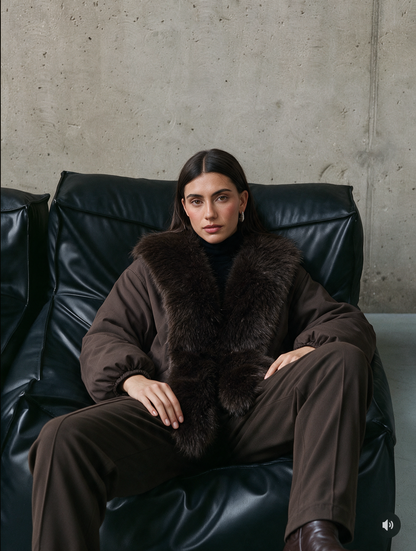 The Faux Fur Bomber Jacket – Dark Chocolate