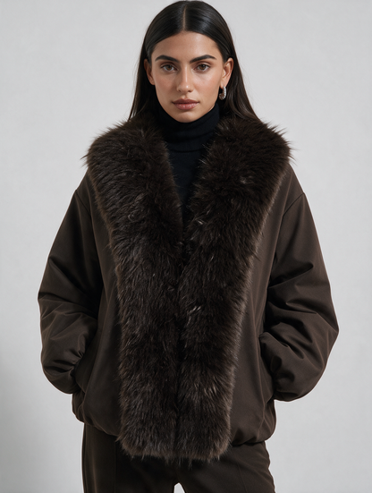 The Faux Fur Bomber Jacket – Dark Chocolate